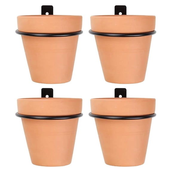 Metal Wall Ring Planters with Pots (4-Pack, 8-Piece Set); Wall Mounted Clay Pots with Holders for Plants and Flowers