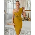 thumbnail image 4 of One Shoulder Ruffle Dress Side Split Bodycon Bandage Dress Wedding Guest Dress, 4 of 9