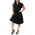 thumbnail image 4 of Agnes Orinda Women's Plus Size Dresses Flowy Tiered V Neck Ruffle Sleeve Summer Casual Midi Dresses with Pockets 1X Black, 4 of 6
