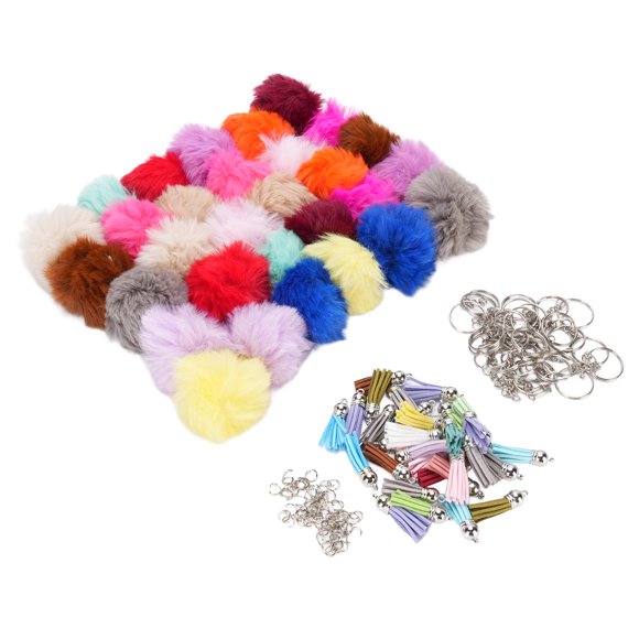 Tassel Keychain Accessories, 30 Set Puff Ball Keychain Accessories with Keyrings for Decoration