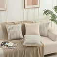 thumbnail image 4 of Tan Pillow Covers Decorative Farmhouse Linen Throw Pillow Covers Striped Square Throw Pillows for Couch Sofa Bed Pack of 2 18x18 in Cream and Beige, 4 of 6