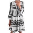 thumbnail image 1 of Robes Femmes Soirée Élégante Printemps et Décontracté Col en V Boutons Manches Trois-Quarts Imprimé, 1 of 5