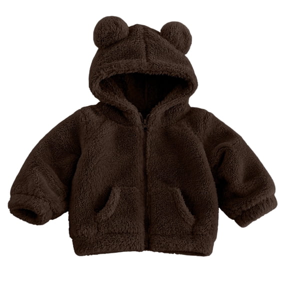 Besolor Toddler Girls Winter Fuzzy Sherpa Hoodies Fleece Thermal Warm Long Sleeve Sweatshirts Zip up Jackets with Pockets(2-3 Years,Coffee)