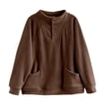 thumbnail image 4 of YAYUBA Women Fall Henley Snap Button Stand Collar Sweatshirt Long Sleeve Pocket Loose Oversized Casual Pullover Tops Size XXL, Coffee, 4 of 4