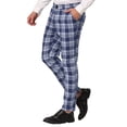 thumbnail image 4 of INSPIRE CHIC Men's Plaid Dress Pants Casual Slim Fit Checkered Business Trousers Navy Blue 28, 4 of 6