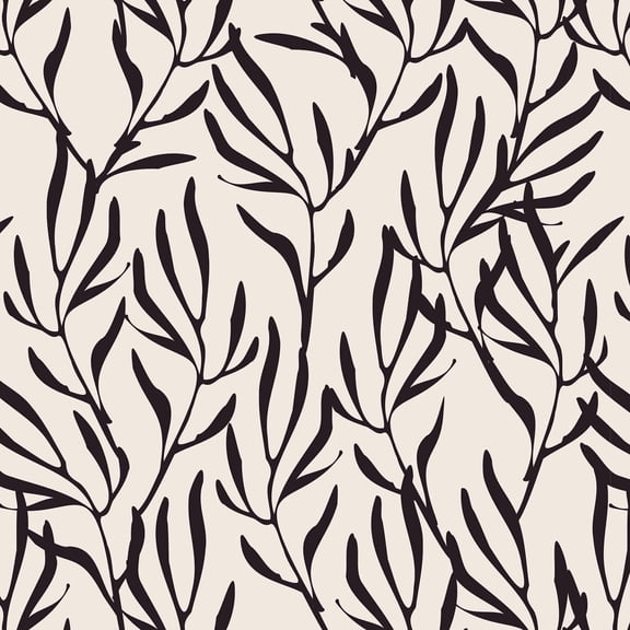 SimurgWallArts - Minimalist Black Leaf Vinyl Wallpaper, Peel and Stick Wall Mural - 19x118 in, 15.57 Sq. ft.