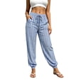 thumbnail image 3 of UKHCCC Women's Cotton Linen Joggers for Women Striped Pants with Pockets Elastic Waist Casual Drawstring Trousers Loose Fit Summer Beach S-2XL, 3 of 8