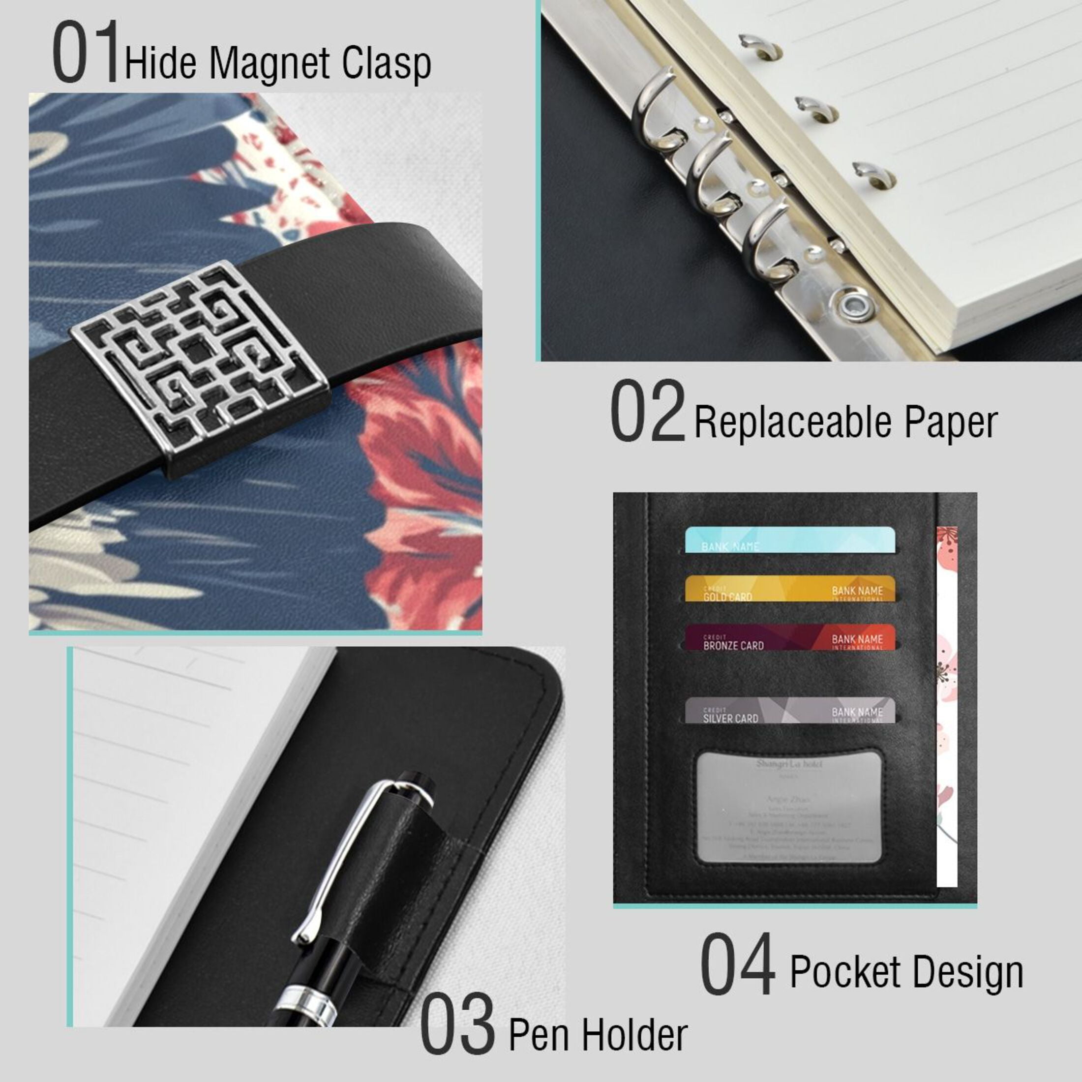 Leather Planner Leather Notebook Notebook Journal Binder Design Pen Pocket Design Convenient for Storage Colored Eagle