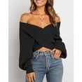 thumbnail image 2 of BTFBM Off The Shoulder Sweater for Women Winter Fall Fashion V Neck Long Sleeve Ribbed Knit Wrap Cropped Sweaters, 2 of 10