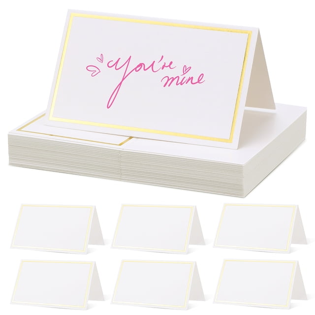 Miangastore Blank Table Name Cards with Gold Foil Border for Wedding Table Setting and Banquet Labels White Paper 40 Pieces