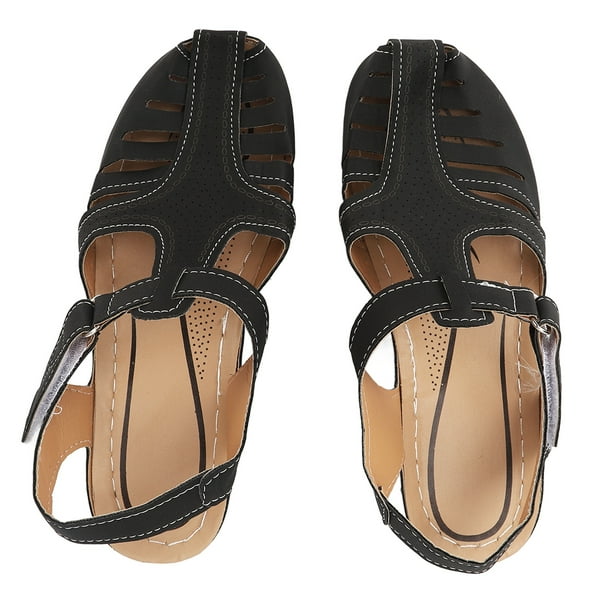 Sandalias de mujer Nikou informales de verano de piel sintética negra con plataforma y punta cerrada recortada talla 37