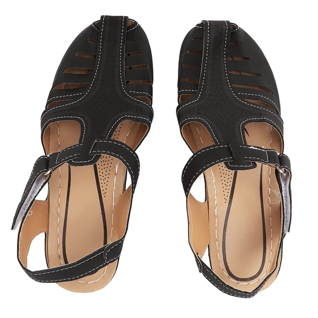 Sandalias de mujer Nikou informales de verano de piel sintética negra con plataforma y punta cerrada recortada talla 37