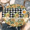 thumbnail image 2 of Sunflower Gnomes Round Tablecloth, Fitted Table Cover with Elastic for 36"-44" Round Tables, Black Plaid Eucalyptus Leaf Butterfly Table Cloth Outdoor Indoor Dinning Party Waterproof Tablecloths, 2 of 7