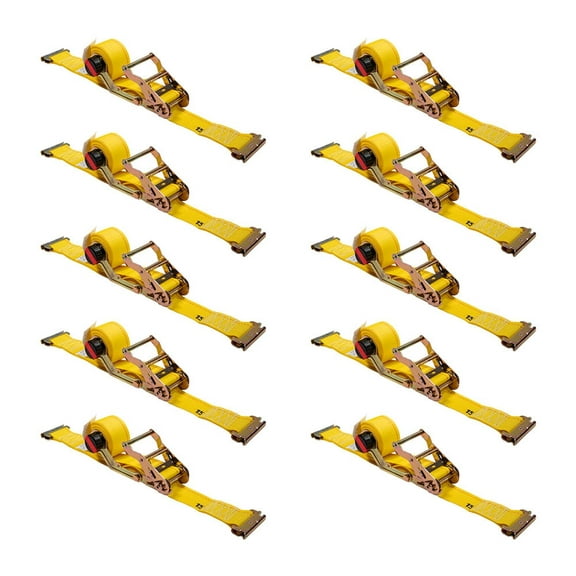 10 Pack 2'' x 12' Rocker Winder Ratchet Straps for E-Track - Tie Down Straps with 4,500 lbs BS - Self Ratcheting Strap for Boat, Jet Ski, ATVs - Yellow