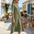 thumbnail image 4 of Oksale Travel Dresses for Women with Pockets Casual Henley Neck Midi Dress Loose Cozy 3/4 Length Sleeve Dresses Beach Vacation Flowy Dress Army Green 3XL, 4 of 10