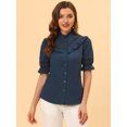 thumbnail image 2 of INSPIRE CHIC Women's Stand Collar Button Down Ruffle Neck Blouse Top, 2 of 5