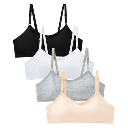 4 Pack Big Girls Bra Comfort Flex Girls Thin Cotton Breathable Little Girls Bras Girls Sports Bras 10-16 Years