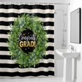 thumbnail image 2 of Graduate Season Shower Curtain, Congrats Grad Bachelor's Cap Leaf Wreath Black Stripes Waterproof Shower Curtain Set with 12 Hooks Lightweight Bath Curtains Fabric Bathroom Decor 36x72 Inches, 2 of 9