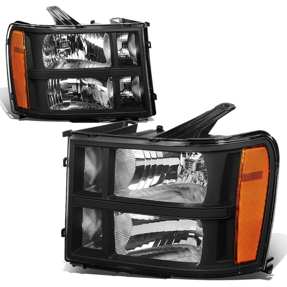 DNA Motoring For 07-13 GMC Sierra 1500 2500 3500 OE Style Black Amber Headlight Lamps Pair
