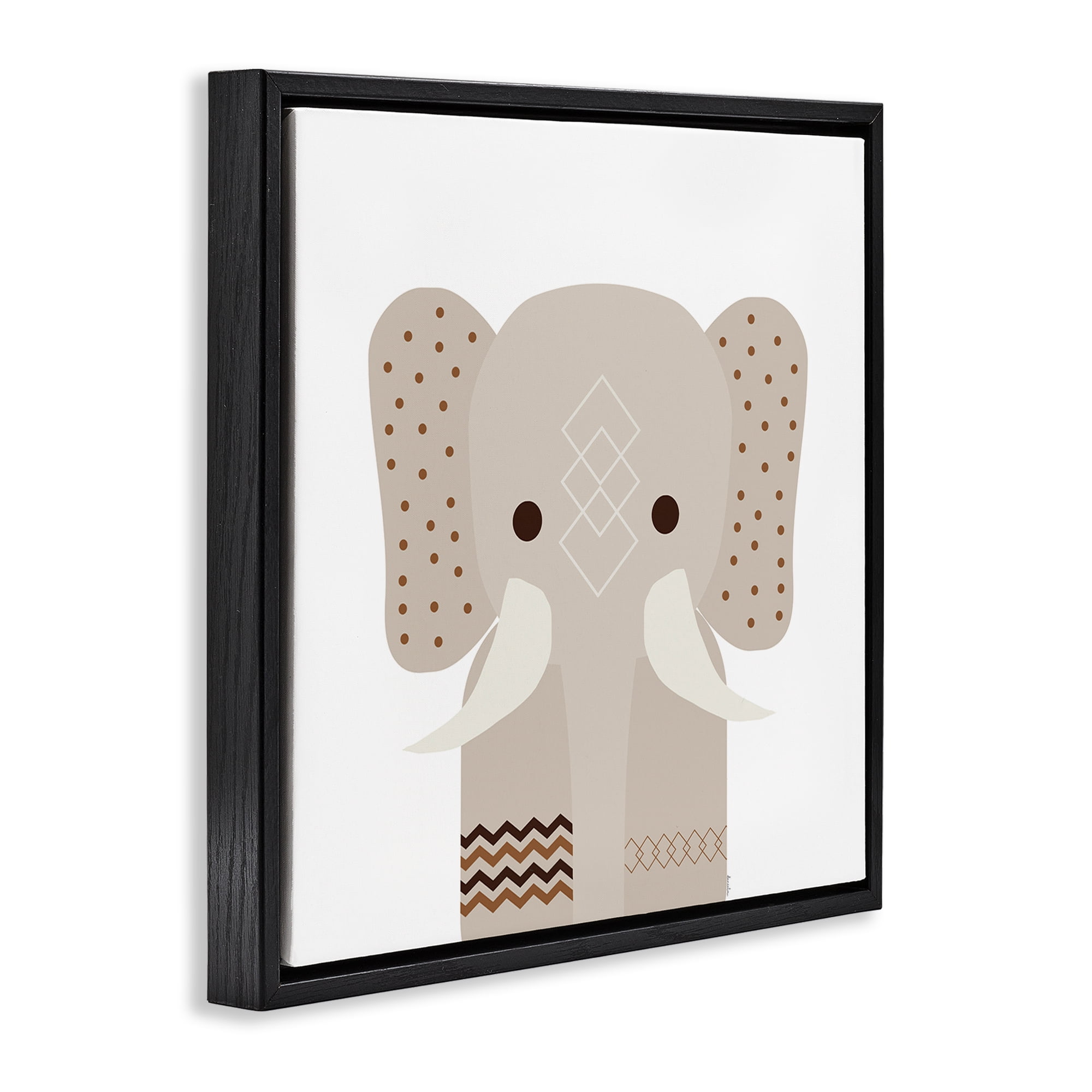 Stupell Industries Neutral Tone Elephant Animals Painting Black Floater Framed Canvas Art Print Wall Art, 25 x 25