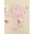 thumbnail image 3 of Kiapeise  Toddler Baby Girl Two Piece Pajamas Set Long Sleeve Ruffle Button Down Pajamas Top Pants Sleepwear Clothes, 3 of 9