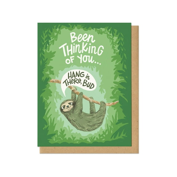 Cute Sloth Greeting Card – "Been Thinking of You" – Hang in There Bud – Perfect for Encouragement, Friendship, and Support – Includes Envelope