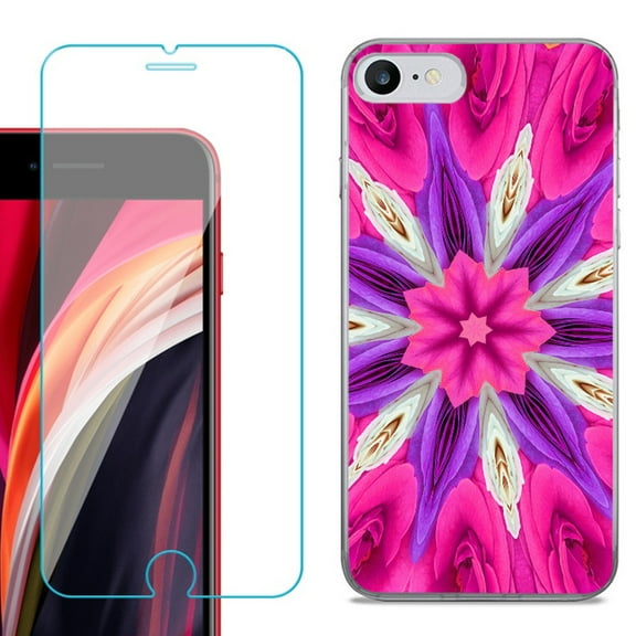 Slim-Fit Fashion Gel Phone Case for iPhone SE 2022, with Tempered Glass Screen Protector, by OneToughShield ® - Kaleidoscope Rose
