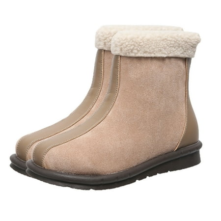 Sexlip Women s Winter Cotton Boots Suede Fur Lined Ankle Booties Warm Plush Slip on Snow Boots Flat Heel Comfortable Shoes Khaki 40