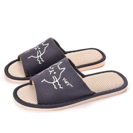 

CoCopeaunt House Couples Hemp Flax Slippers Cartoon Cats Bedroom Breathable Flat Ladies Shoes Non-slip Indoor Women Hemp Cat Slides