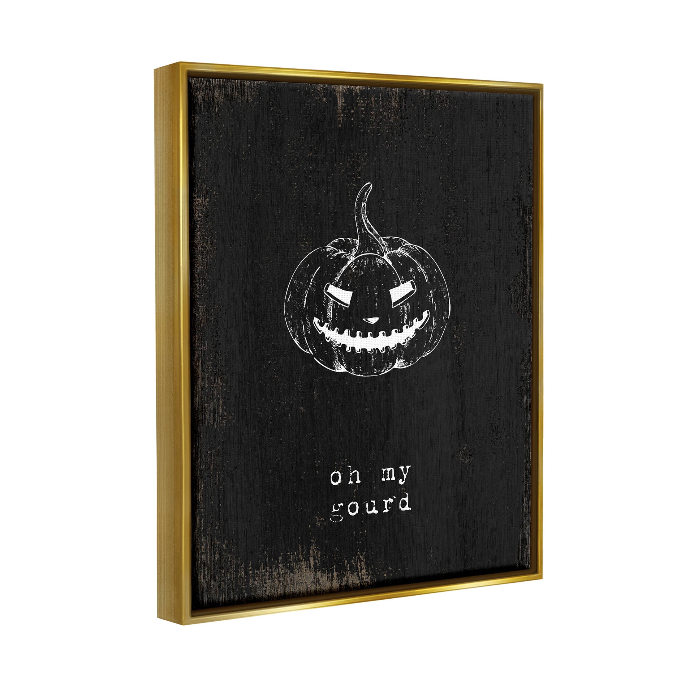 Stupell Industries Oh My Gourd Jack-o-Lantern Graphic Art Metallic Gold Floating Framed Canvas Print Wall Art, Design by Lil' Rue