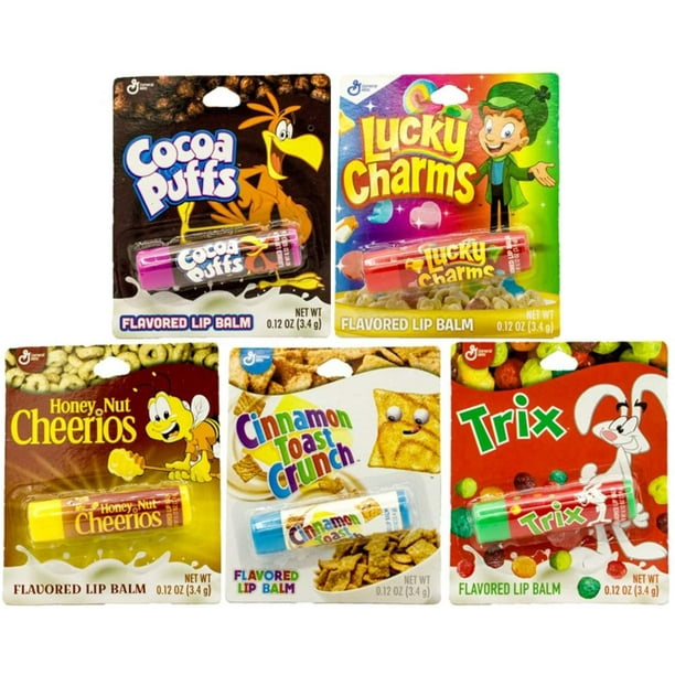 Cereal Flavored Lip Balm Set 5 Pack Cocoa Puffs Lucky Charms Honey Nut Cheerios Cinnamon Toast Crunch And Trix Walmart Com Walmart Com