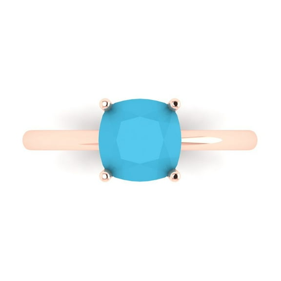 Clara Pucci 14K Rose Gold 2ct Turquoise Solitaire Ring for Women