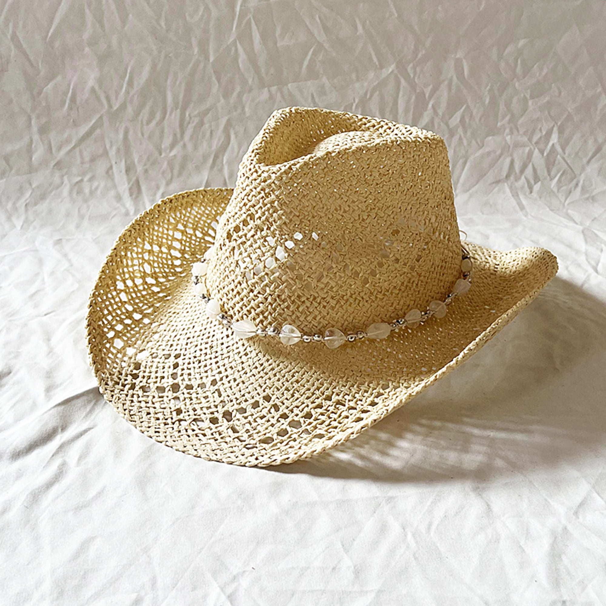 Gupgi Straw Cowgirl Hats Eyelets Heart Beaded Western Style  display picture 3