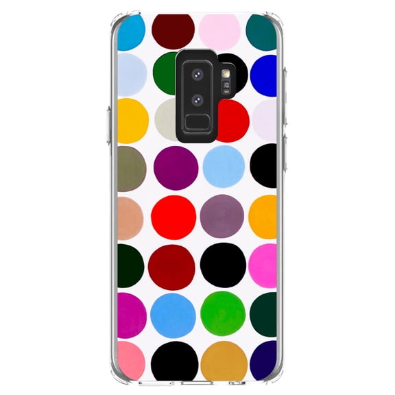 DistinctInk Clear Shockproof Hybrid Case for Samsung Galaxy S9  PLUS (6.2" Screen) - TPU Bumper, Acrylic Back, Tempered Glass Screen Protector - Rainbow Polka Dots