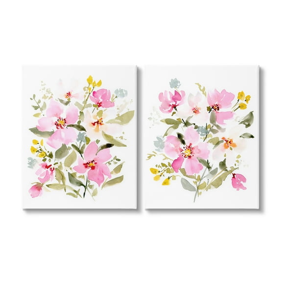Stupell Industries Pink Scattered Blooms Botanical & Floral Painting Gallery Wrapped Canvas Art Print Wall Art, 16 x 20, Set of 2