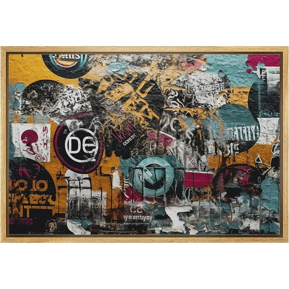 Wall26 Framed Canvas Print Wall Art Classic Street Art Symbol Graffiti & Street Art Urban Architecture Cityscape Hip-pop Grunge Dark Modern Art Decorative Abstract Geometric - 16"x24" Natural