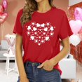 thumbnail image 1 of Chemises de Vacances pour Femmes Col Rond Manches Courtes Mode Imprimé Cœur T-Shirt Ample Léger Confortable Doux Chandail Tenues Rouge m, 1 of 4