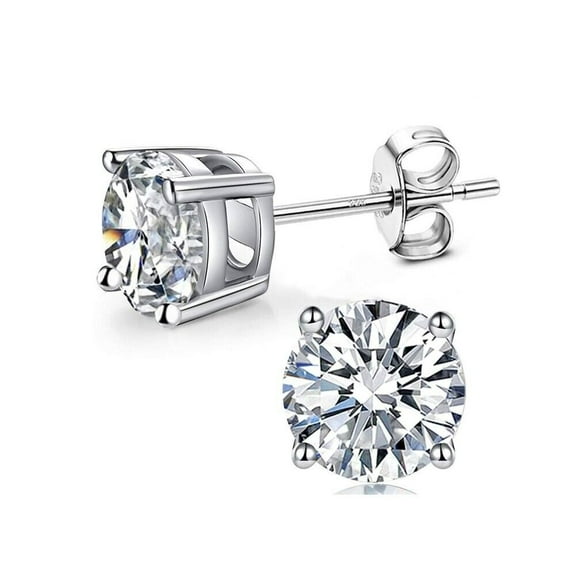 8mm Round Cut Diamond Solitaire Womens Stud Earrings 14K White Gold Plated Silver