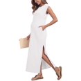 thumbnail image 3 of Vestido de mernidad sin mangas, casual, holgado, sin arrugas, con bolsillos, largo, 3 of 5