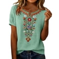 thumbnail image 5 of Favoffer Women's Washed Crinkle Linen Blend Shirt Boho Embroidered Tunic Short Sleeve V Neck Loose Fit Peasant Top Elegant Daily Summer Beach Holiday Blouse, 5 of 6
