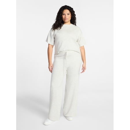 Terra & Sky Women’s Plus Short Sleeve Sweater and Pants, 2-Piece Matching Set, Sizes 0X-4X