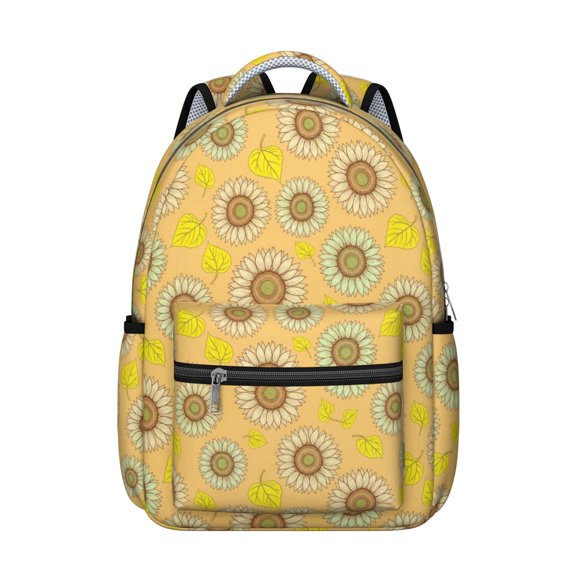 Sunflower and Leaf Orange Pattern Backpack for School, Cute School Bag with Adjustable Shoulder Straps and Padded Back, 15.3"x11"x7.1"