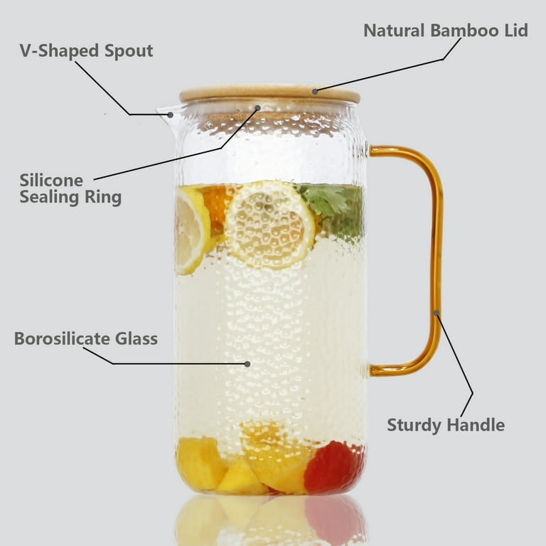 WhiteRhino 68oz Glass Pitcher with Bamboo Lid , Large Pitchers for Drinks  Water Juice Beverage Ice Tea 