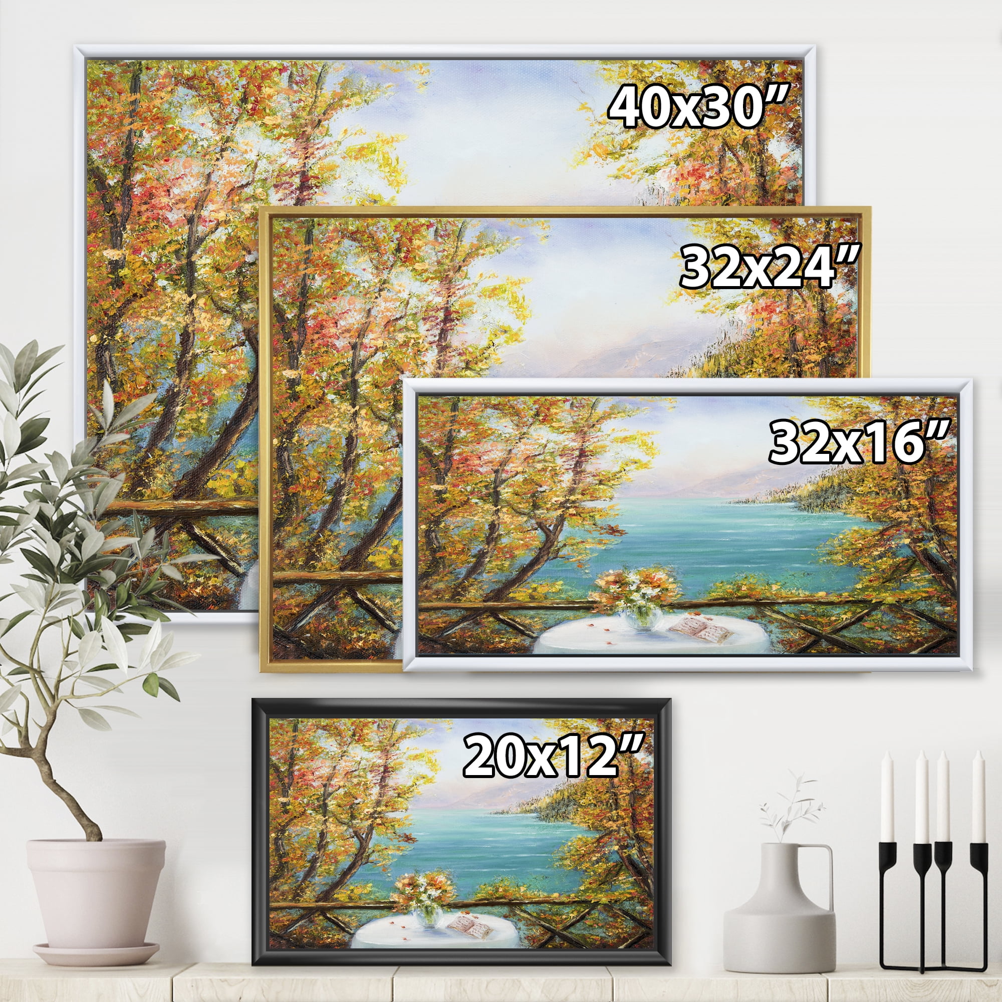 Designart 'The Blue Ocean View From Terrace' Nautical & Coastal Framed Canvas Wall Art Print