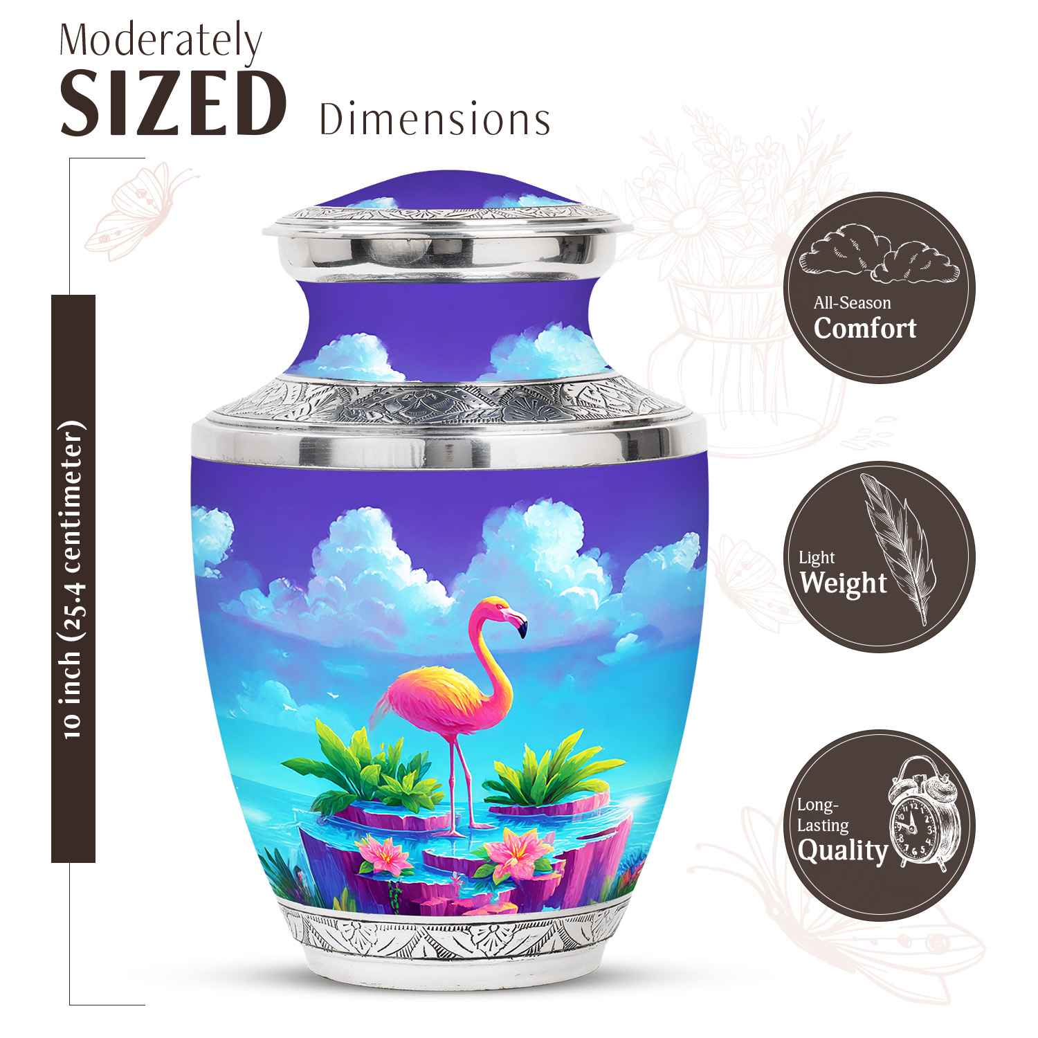 JAGASY Pink Flamingo Burial Combo Urn Set of 5, Purple Small Urns for Human Ashes Keepsake, Pink Flowers & Cloudy Sky Decorative Urns for Mom & Dad, Large Cremation Urn, (1 Large, 10" & 4 Small, 3")