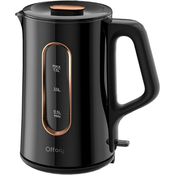 Electric Kettle, Double Wall Glass Inner, Hot Water Boiler Heater Pot, 1.5-Liter, 1200 Watts for Fast Boiling, 53oz BPA Free, Glossy Black