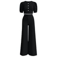 thumbnail image 5 of Women's Dressy Wide Leg 2 Piece Outfits, Puff Sleeve Elegant Crop Blouse Summer Business Vacation Matching Sets, 5 of 7