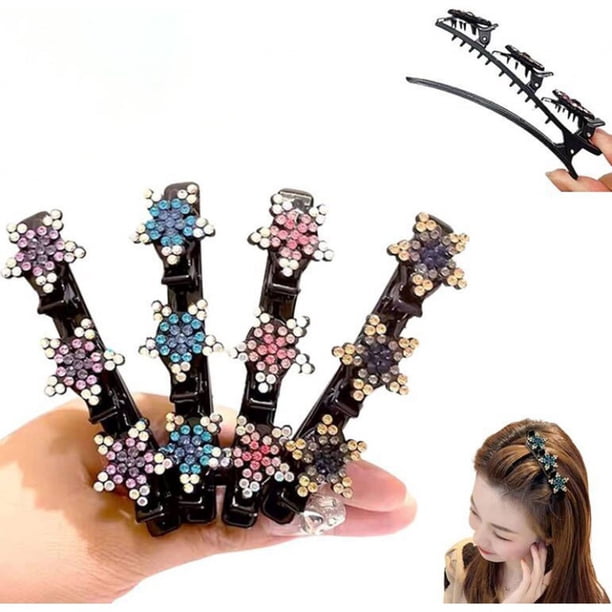 Fiudx Pinza para El Cabello de Cuatro Hojas, Elegante Horquilla de Acrílico con Diamantes de Imitación, Versátil Pinza para Flequillo Lateral, Accesorio para El Cabello Fácil de Usar, Ideal para Boda