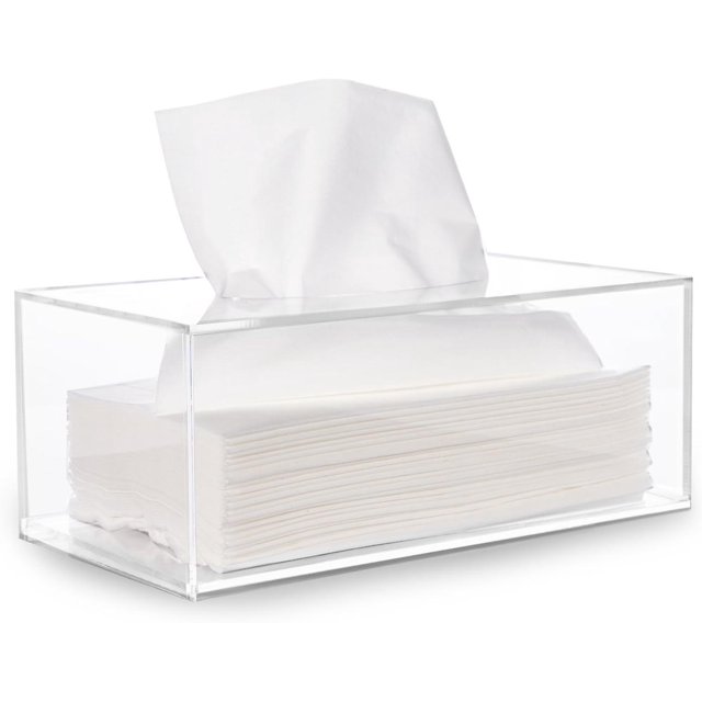 Caja dispensadora de pañuelos faciales, soporte de cubierta, organizador de servilletas rectangulares de acrílico transparente para baño, cocina y sala de oficina