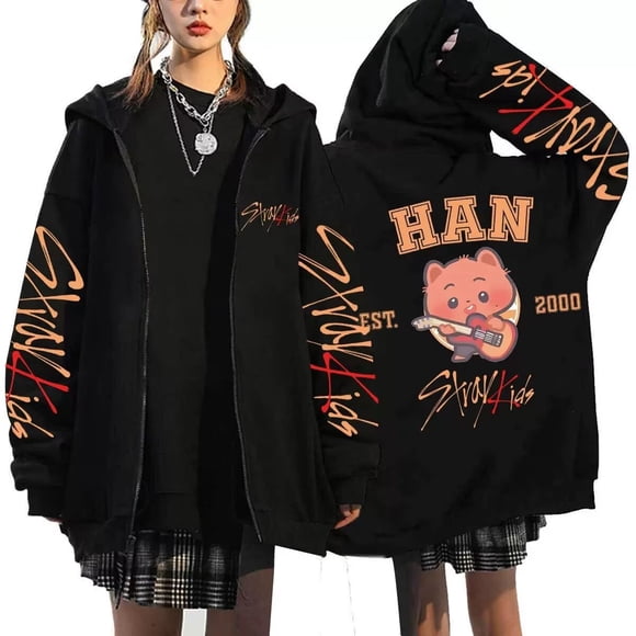 Sudadera con capucha y cremallera con estampado de tendencia Straykids Han Korea Poliéster